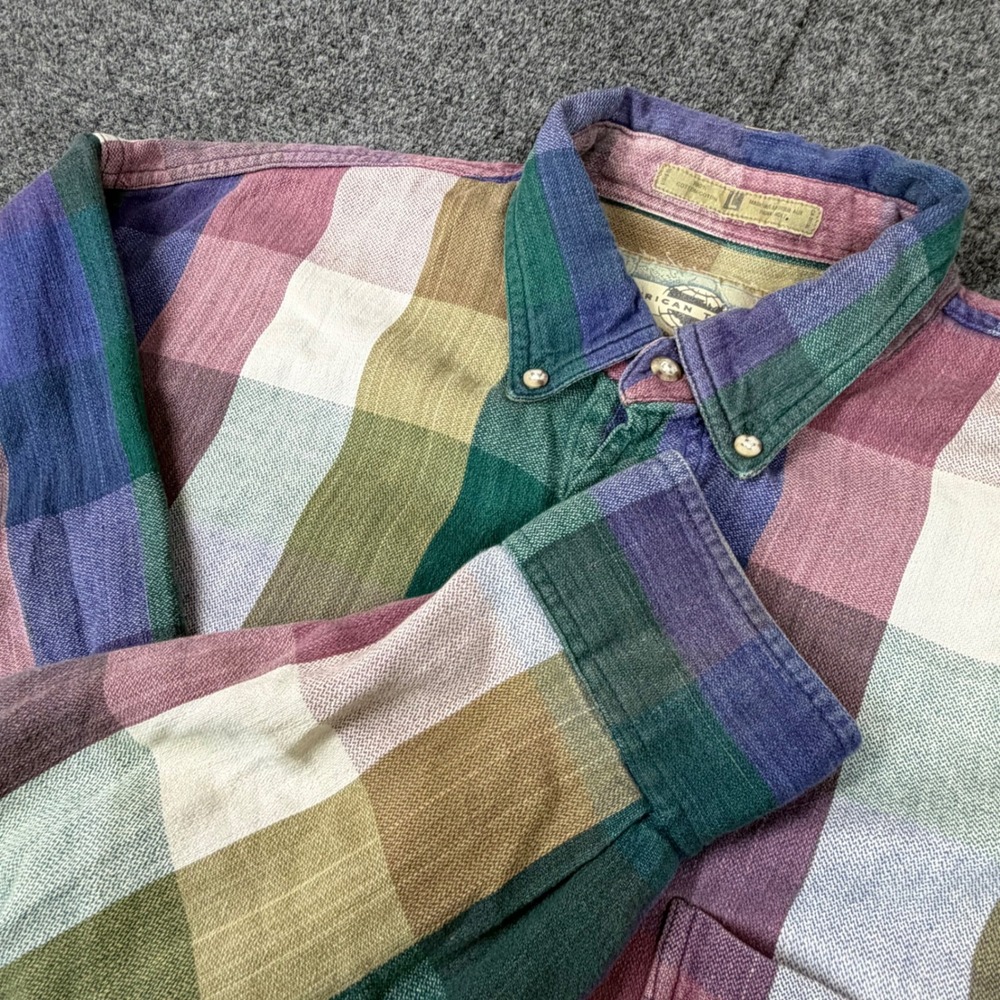 Vintage 90's American Terrain  Men Large Plaid Button Down Shirt Multi Color